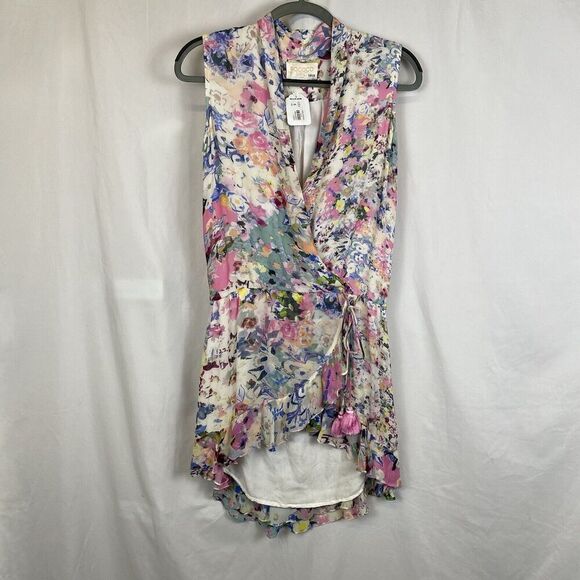 Rococo Sand NWT Pink Floral Sleeveless Mini Dress Side Tie with Tassels Small - Picture 1 of 9